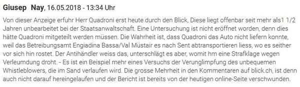 Der Kommentar auf «suedostschweiz.ch» von Guisep Nay.
