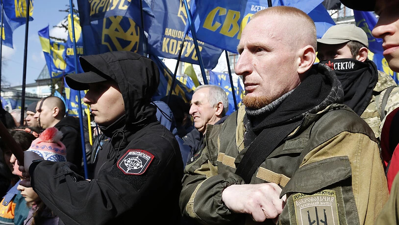 Ukrainische Nationalisten demonstrieren in Kiew gegen die Staatsführung.