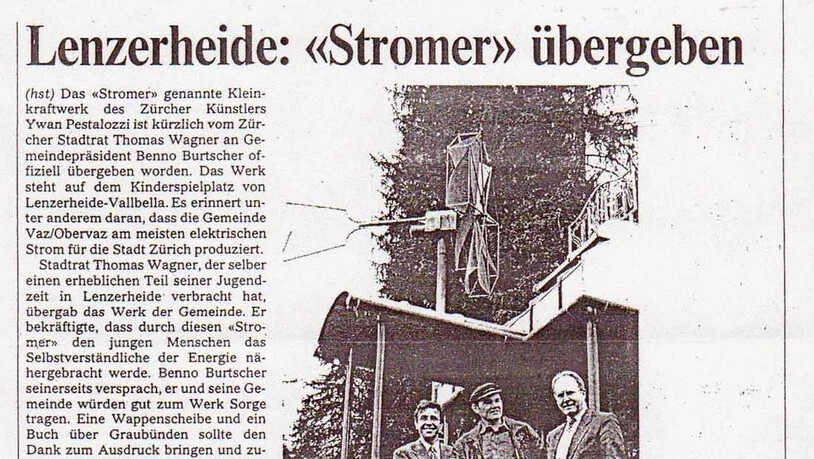 Zeitungsartikel in der «Bündner Zeitung» (Ausgabe vom 11.Juni.1996)  zur Einweihung des Kleinkraftwerkes.