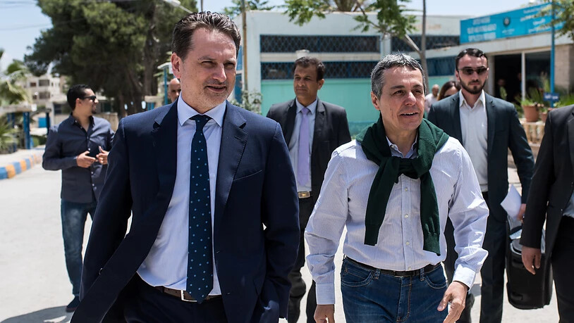 Aussenminister Ignazio Cassis (rechts) Anfang Woche zusammen mit UNRWA-Direktor Pierre Krähenbühl in Jordanien.