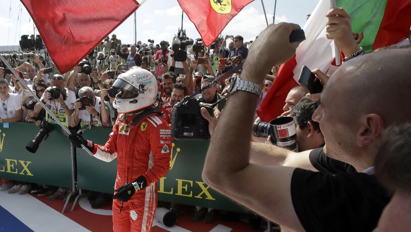 Sebastian Vettel lässt sich als Sieger in Silverstone feiern