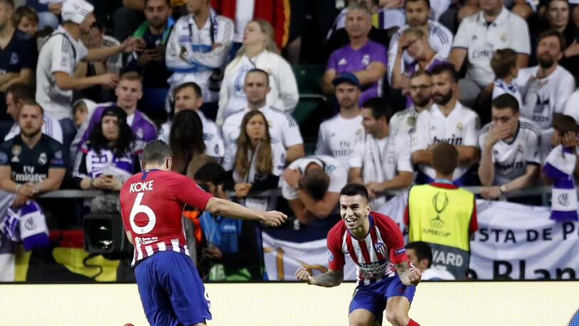 Siegesjubel bei Atlético: Torschütze Koke (links) mit Angel Correa