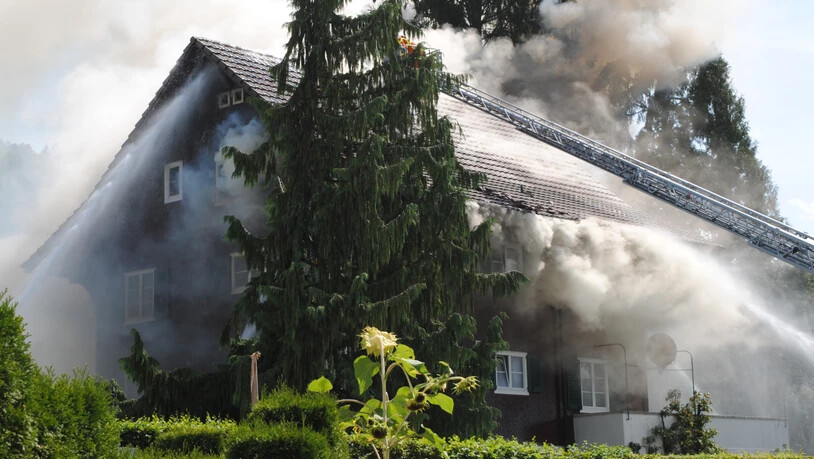 Beim Brand eines Mehrfamilienhauses in Reiden LU ist starker Rauch aus dem Dachstock gedrungen