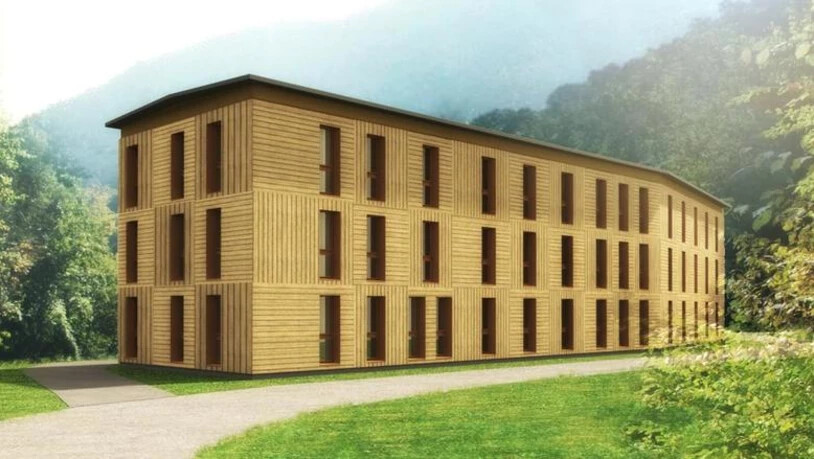  Visualisierung des geplanten Erstaufnahmezentrums des Kantons Graubünden im Meiersboden.