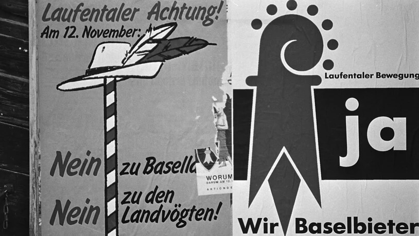 Ein pro-Bern und ein pro-Basel-Landschaft Plakat im Vorfeld der Abstimmung 1989. (Archivbild)