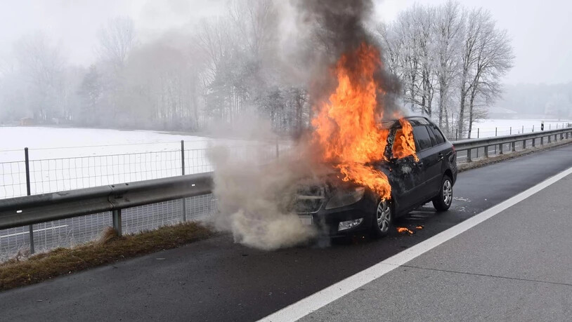 Der Autofahrer konnte das brennende Fahrzeug auf den Pannenstreifen lenken.