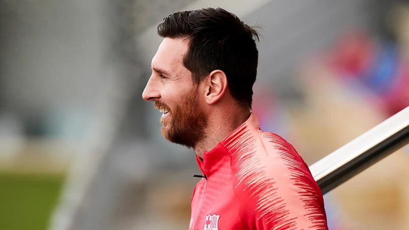 Nach der Verletzung im Hinspiel nun wieder gut gelaunt: Lionel Messi im Training am Montag