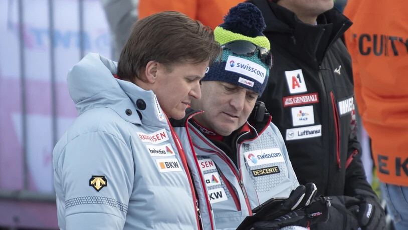 Alpin-Direktor Stéphane Cattin (rechts, im Gespräch mit Swiss-Ski-Präsident Urs Lehmann) verlässt den Schweizer Ski-Verband