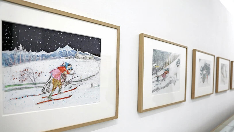 Im Schneesturm: Alois Carigiets Originalzeichnungen für das Kinderbuch «Der grosse Schnee» bilden die Basis der Ausstellung bei Luciano Fasciati.