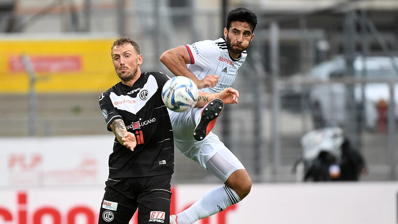 Luganos Einwechselspieler und Torschütze Alexander Gerndt (links) gegen Basels Eray Cömert