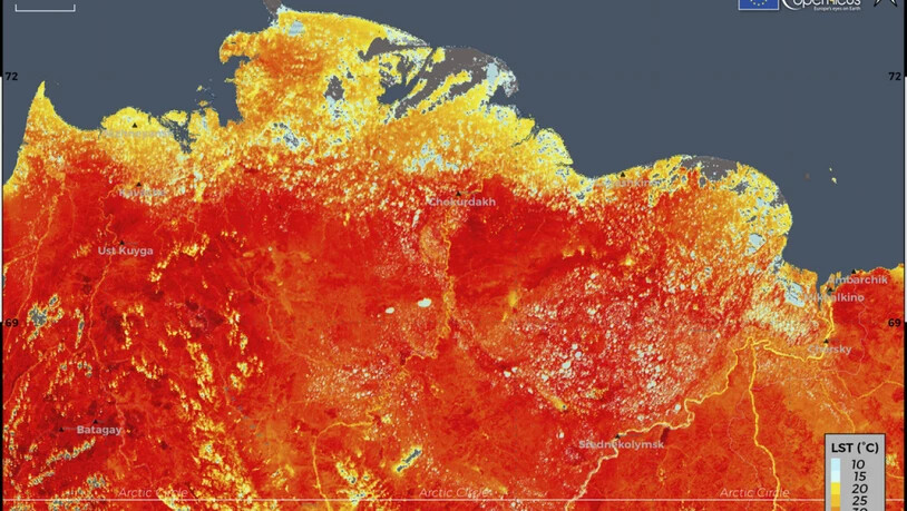 Ein Wärmebild aus einem Copernicus-Satelliten, das die Klimaerwärmung in der Arktis zeigt. Weil solche  Erdbeobachtungen enorm hilfreich sind, wird das Copernicus-Programm weitergeführt, mit immer besseren Geräten. (ESA)