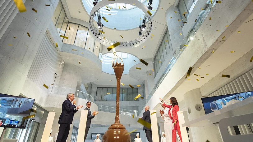 Sogar Roger Federer war dabei: der Schokoladenbrunnen im neuen Museum von Lindt & Sprüngli.