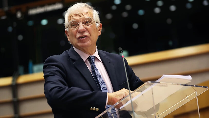 Josep Borrell, Hoher Vertreter der Europäischen Union für Außen- und Sicherheitspolitik, spricht während einer Debatte über die Eskalation der Spannungen zwischen Griechenland und der Türkei im östlichen Mittelmeerraum im Plenarsaal des Europaparlaments…