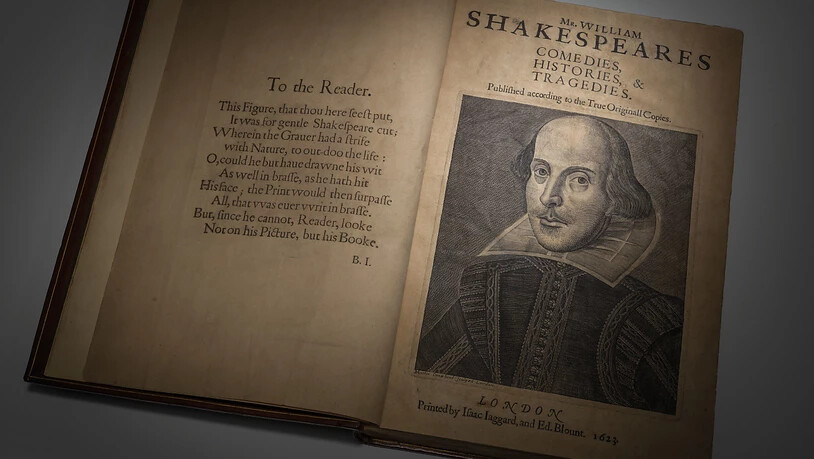 HANDOUT - Eine Erstausgabe von William Shakespeares «Comedies, Histories  Tragedies» aus dem Jahr 1623. Foto: ./Christie's Auction/dpa - ACHTUNG: Nur zur redaktionellen Verwendung im Zusammenhang mit einer Berichterstattung über (die Sendung/den Film/die…