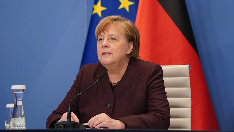 ARCHIV - Bundeskanzlerin Angela Merkel nimmt vom Kanzleramt aus virtuell an einer Videokonferenz des Weltwirtschaftsforums teil. Foto: Sean Gallup/Getty Images Europe/Pool/dpa