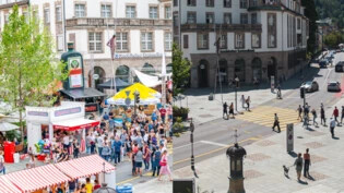 Das Churerfest in 2019 (links) lockte 95'000 Besucher an. Dieses Jahr (rechts) sieht die Lage anders aus.