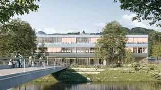Neubau direkt an der Thur: So präsentiert sich die Kantonsschule Wattwil voraussichtlich ab 2025.