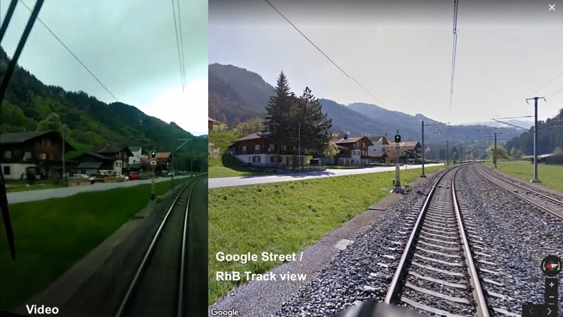Zweimal die gleiche Stelle auf der RhB-Strecke im Prättigau bei Schiers.