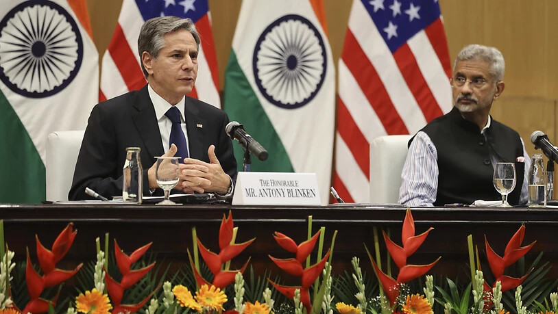 Subrahmanyam Jaishankar (r), Außenminister von Indien, und Antony Blinken, Außenminister der USA, während einer gemeinsamen Pressekonferenz. Foto: Jonathan Ernst/POOL Reuters/AP/dpa