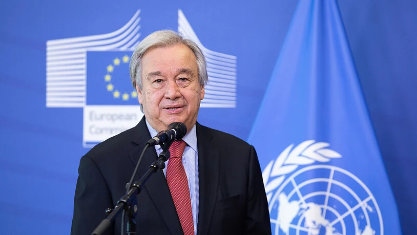 FILED - UN-Generalsekretär António Guterres spricht auf einer Pressekonferenz. (Archivbild) Photo: -/European Commission /dpa - ATTENTION: editorial use only and only if the credit mentioned above is referenced in full