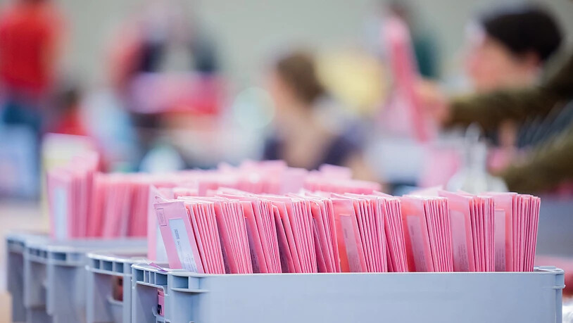 Wahlhelferinnen und Wahlhelfer öffnen bei der Auszählung der Briefwahl zur Bundestagswahl in der Messehalle 6 in Köln die rosafarbenen Umschläge. Foto: Rolf Vennenbernd/dpa