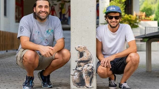 Die Nevercrew: Die Tessiner Street-Art-Künstler Christian Rebecchi (links) und Pablo Togni gestalten den «Zoo von Mesocco». 