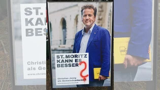 In St. Moritz wurden mehrere Wahlplakate von Christian Jenny mit einem roten Fragezeichen besprüht.