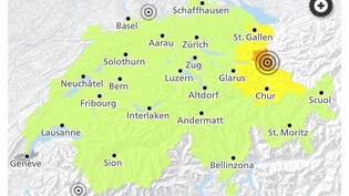 Die Karte zeigt es: Das Beben war auch in Teilen Graubündens spürbar.
