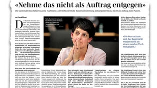 «Deplatziert» oder «Arbeitsverweigerung»: Das heisst es aus Rapperswil‑Jona an die Adresse von Regierungsrätin Susanne Hartmann nach ihrem Interview in der «Linth-Zeitung» zur Tunnelabstimmung. Jetzt reagiert sie.